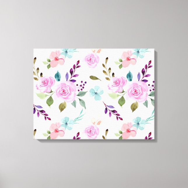 Pink flower watercolor seamless canvas print (Front)