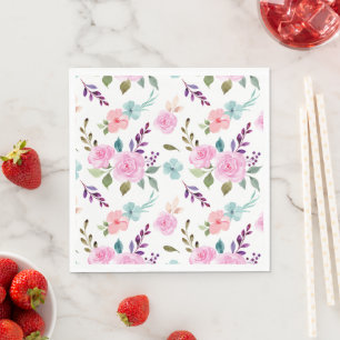 Pink flower watercolor seamless napkin