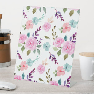 Pink flower watercolor seamless pedestal sign