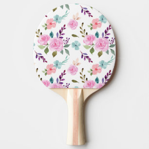 Pink flower watercolor seamless ping pong paddle