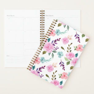 Pink flower watercolor seamless planner