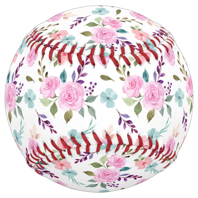 Pink flower watercolor seamless softball (Front)
