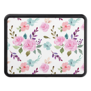 Pink flower watercolor seamless trailer hitch cover