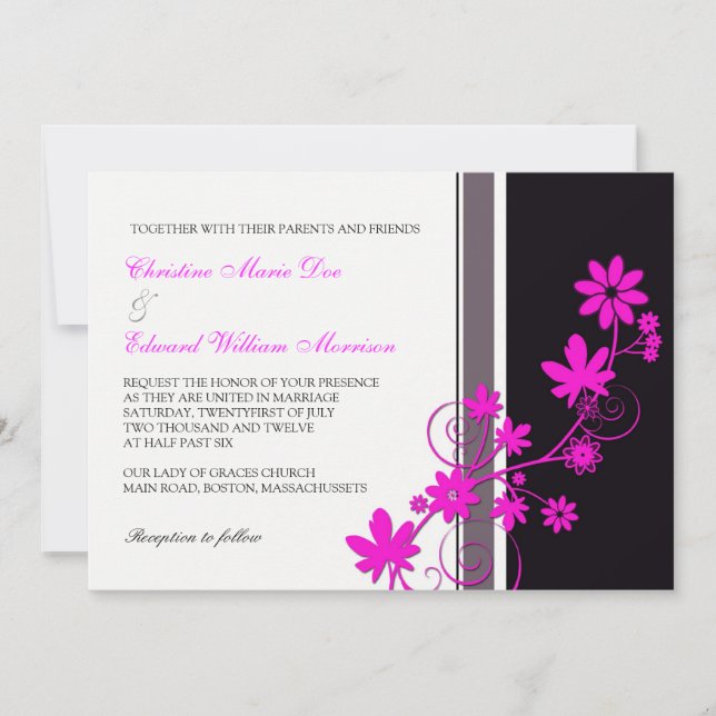 Pink Flower Wedding Invitation (Front)