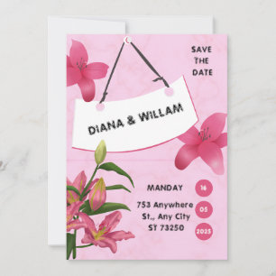 Pink Flower Wedding Invitation