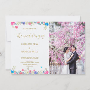 Pink Flower Wedding Invitations with photo