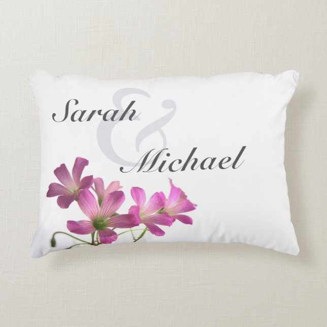 Pink Flower Wedding Pillow (Front)