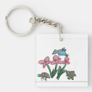 Pink Flower with Bird Keychain