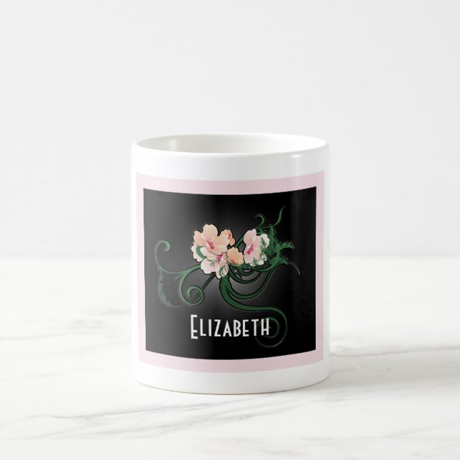 Pink Flower with Green Swirlies Personalized Coffee Mug (Center)
