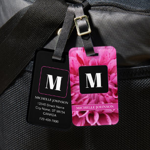 Pink Flower with Monogram Luggage Tag