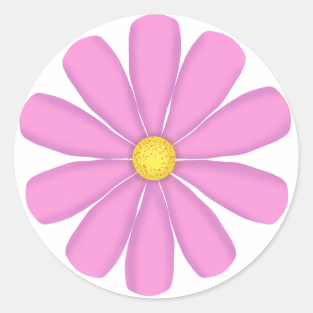 Pink flower with yellow centre classic round sticker (Front)