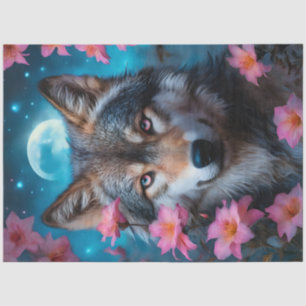 Pink Flower Wolf Tissue Paper