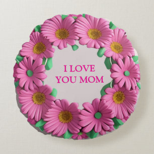 Pink Flower Wreath with Daisy Petals Round Pillow