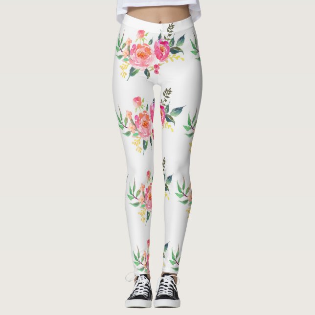 Pink flower yoga pants / leggings (Front)