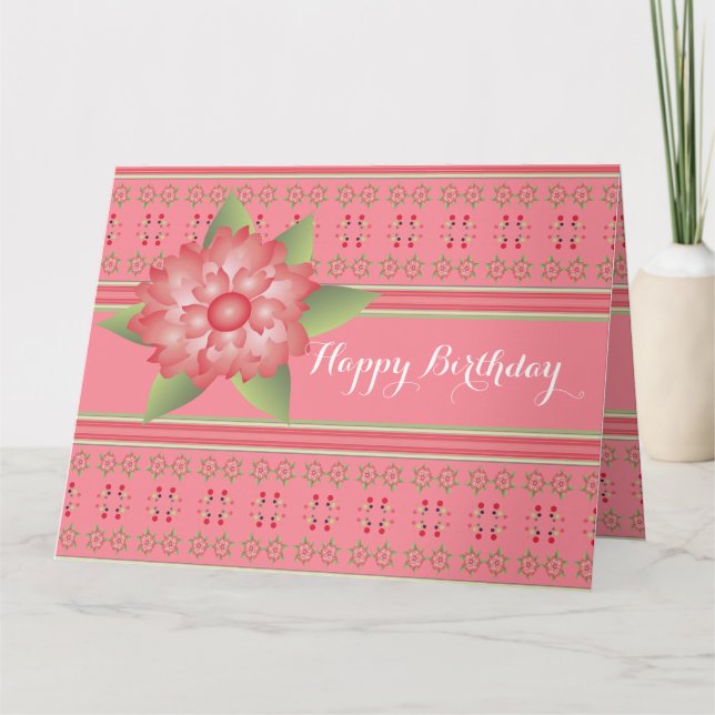 Pink Flowered Birthday Card (Front)