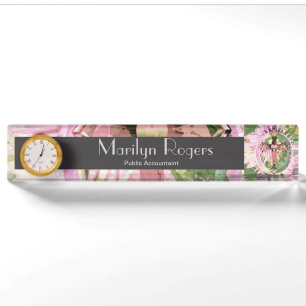 Pink Flowered Cross Print Nameplate
