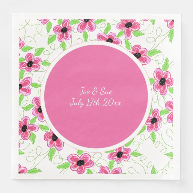Pink Flowered Wedding Napkin (Front)