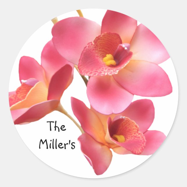 Pink Flowered Wedding Sticker Template (Front)