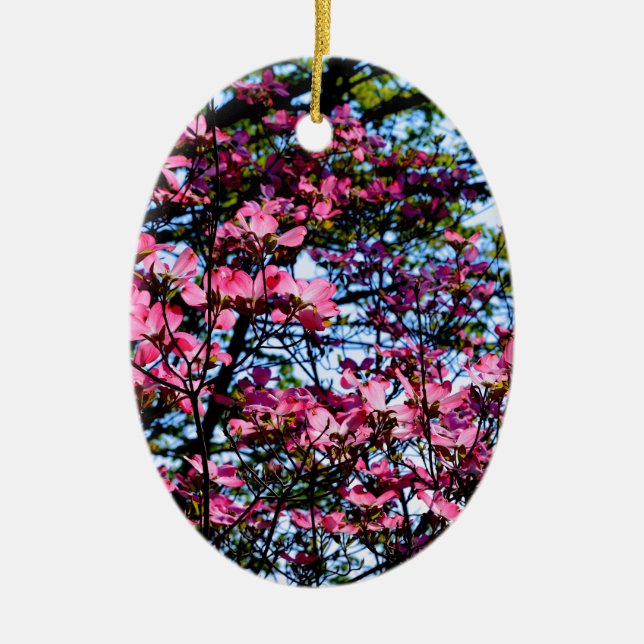 Pink flowering Dogwood tree Ceramic Ornament (Front)