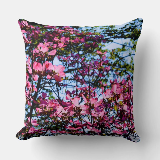 Pink flowering Dogwood tree Throw Pillow (Front)