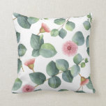 Pink Flowering Eucalyptus Leaves Pattern Throw Pillow<br><div class="desc">Painted pink flowering silver dollar eucalyptus leaves pattern pillow. Background colour can be customized.</div>