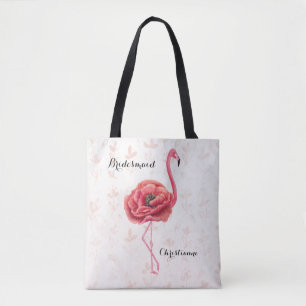 Pink Flowering Flamingo Bridesmaid Wedding Tote Bag