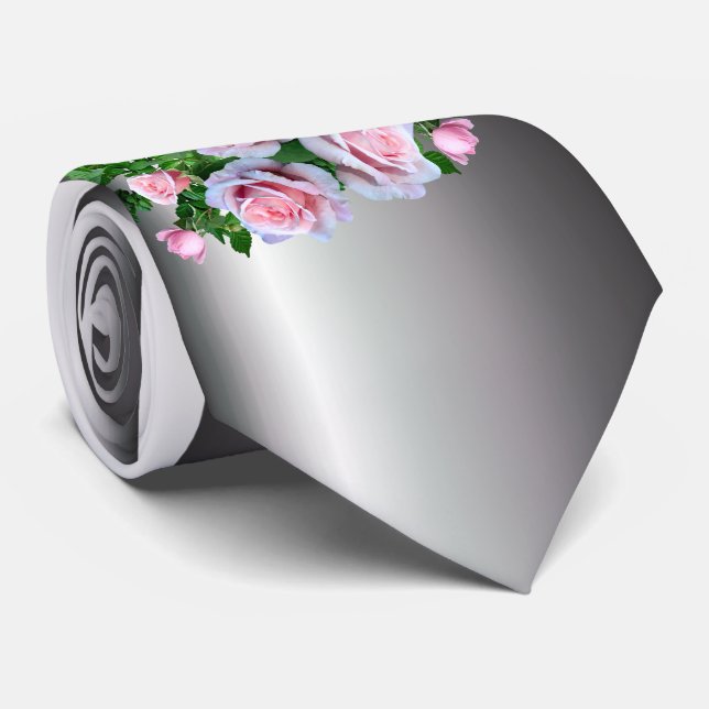 Pink Flowering Rose Tie (Rolled)