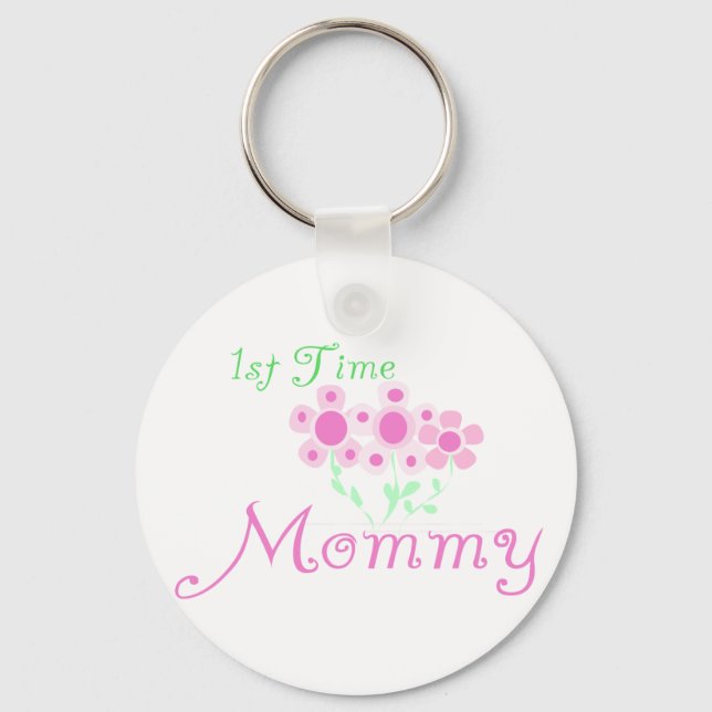 Pink Flowers 1st Time Mommy tshirts and Gifts Keychain (Front)