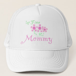 Pink Flowers 1st Time Mommy tshirts and Gifts Trucker Hat