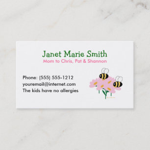 Pink Flowers & 2 Bees v2 Calling Card