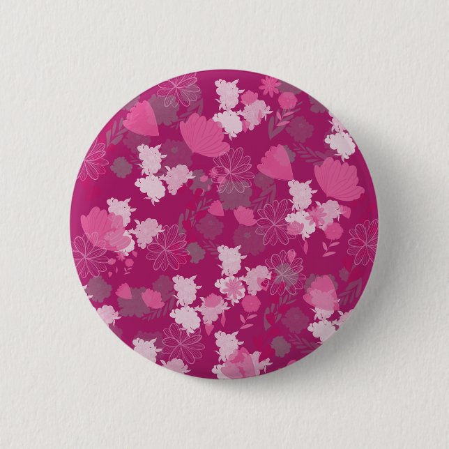 pink flowers 2 inch round button (Front)