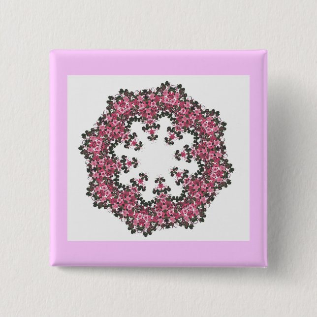 Pink Flowers 2 Inch Square Button (Front)