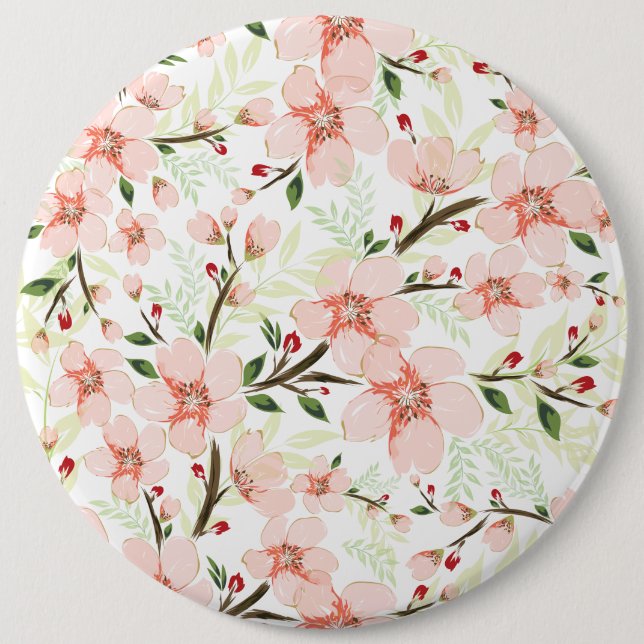 Pink flowers 6 inch round button (Front)