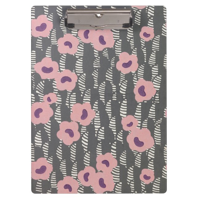 Pink Flowers Abstract Blooms Mid-century Art Deco Clipboard (Front)