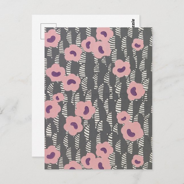 Pink Flowers Abstract Blooms Mid-century Art Deco Postcard (Front/Back)