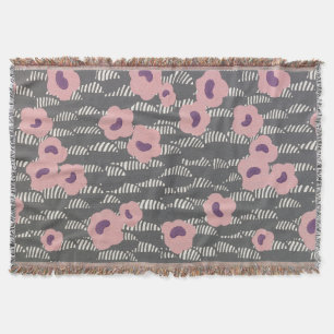 Pink Flowers Abstract Blooms Mid-century Art Deco Throw Blanket