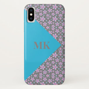 Pink Flowers and Blue Colour Block Case-Mate iPhone Case