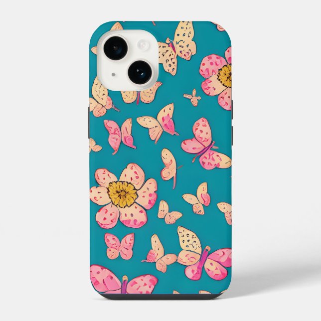 Pink Flowers and Butterflies Pattern Background  iPhone Case (Back)