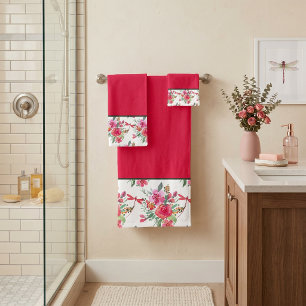 Pink flowers and dragonflies pattern bath towel s