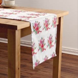 Pink flowers and dragonflies pattern  short table runner