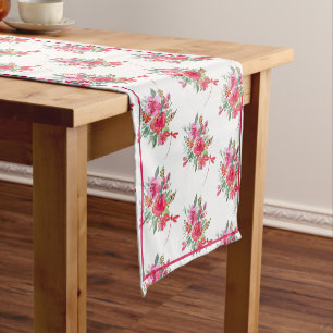 Pink flowers and dragonflies pattern  short table  runner