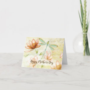 Pink Flowers and dragonfly Holiday Card