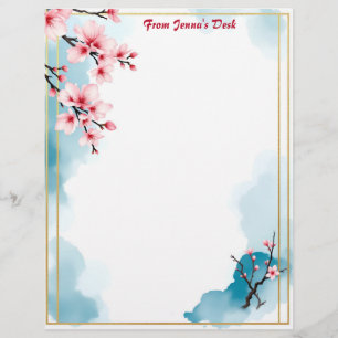 Pink Flowers and Gold Frame Letterhead