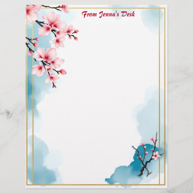 Pink Flowers and Gold Frame Letterhead (Front)