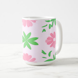 Pink flowers and green leaves seamless pattern coffee mug