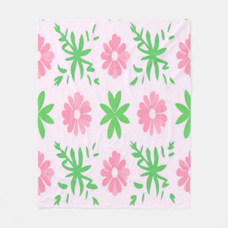 Pink flowers and green leaves seamless pattern fleece blanket