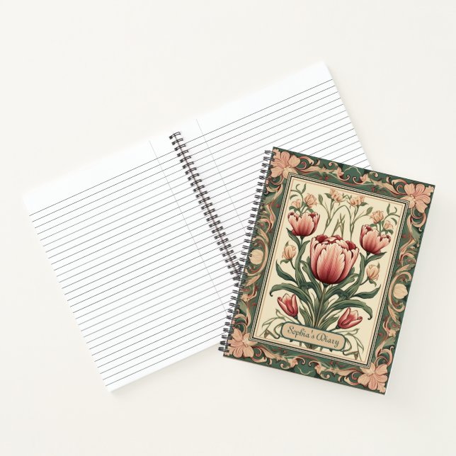  Pink flowers and green ornament Frame Notebook (Inside)