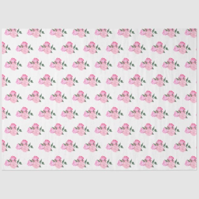 Pink Flowers and Greenery Pattern Tissue Paper (Front)