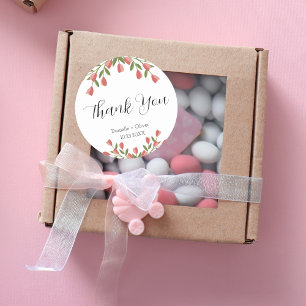 Pink Flowers and Greenery Thank You  Classic Round Sticker