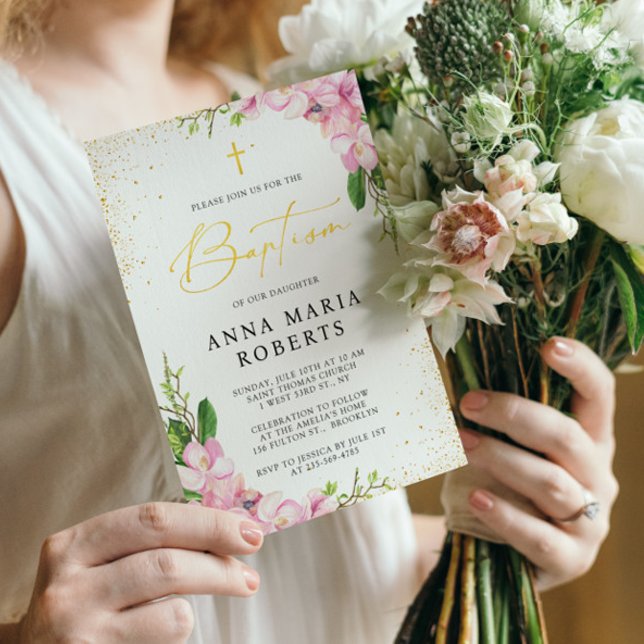 Pink Flowers and Gross Girl Baptism Invitation (Creator Uploaded)
